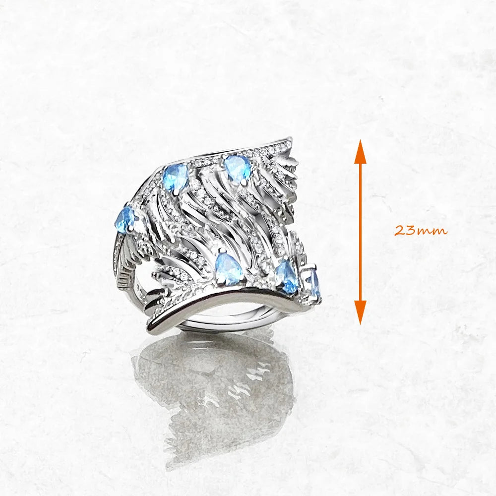 Bague Aile de Phénix - Style Bohème 925 Argent Sterling avec Pierres Bleues