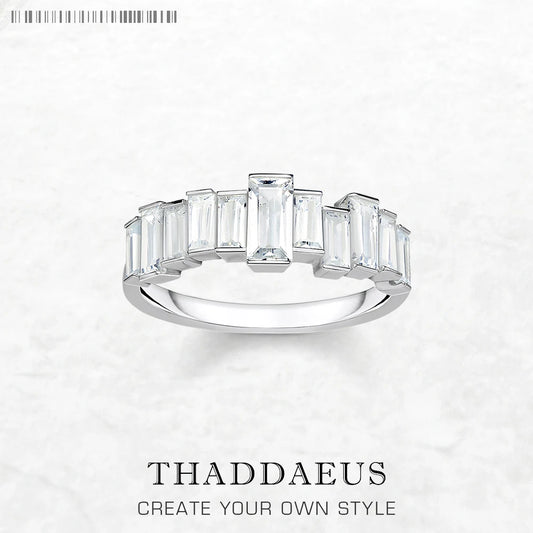 Bague Pierres Blanches Taille Baguette - Argent Sterling 925, Style Européen Glamour