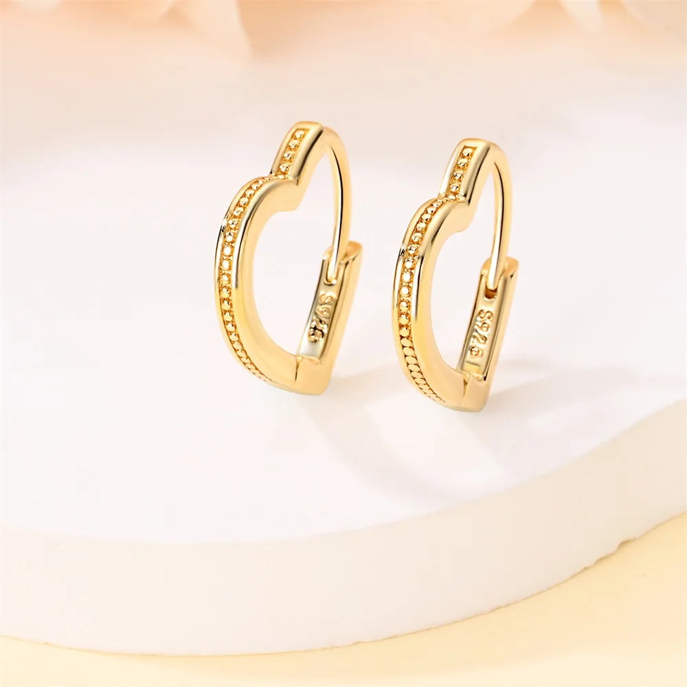 Boucles d'Oreilles Pendantes en Argent Sterling 925 - Cœur Doré & Rose Simple pour Femme