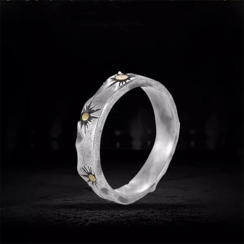 Bague Réglable EternalBond Collision Solaire - Alliance Homme en Or et Argent Vintage