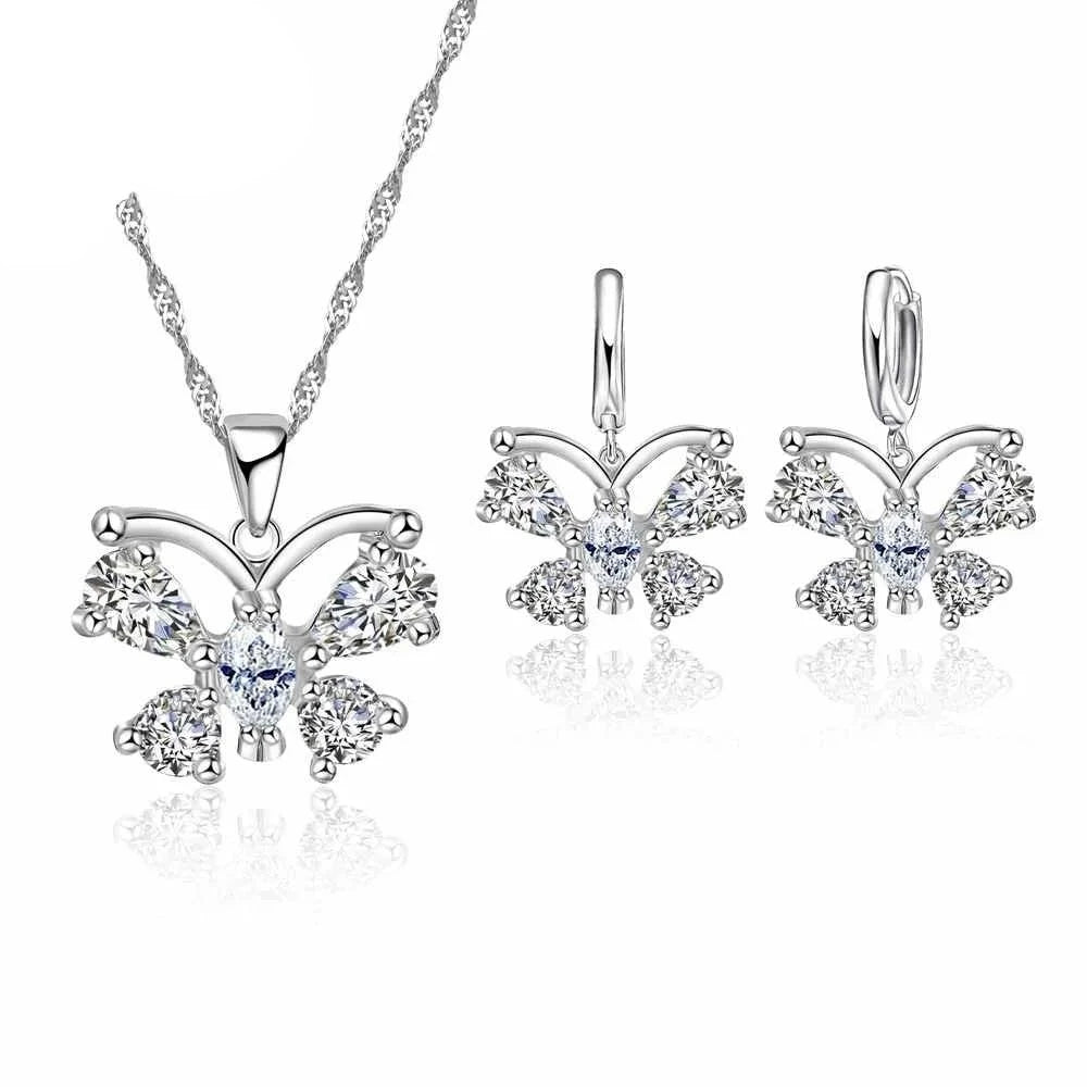 nsemble de Bijoux Nuptiaux Fleur Papillon en Argent