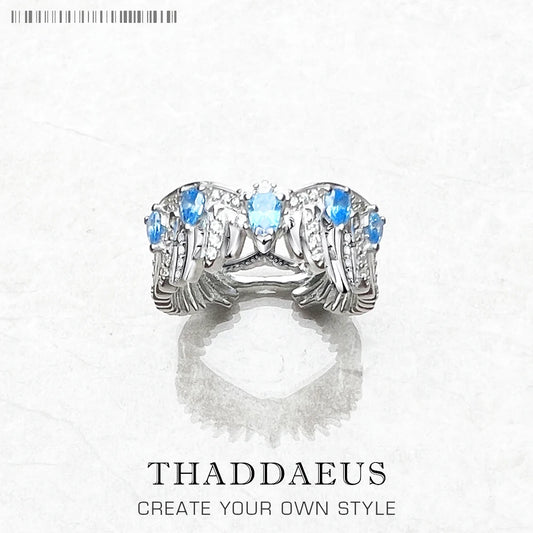 Bague Aile de Phénix avec Pierres Bleues - 925 Argent Sterling