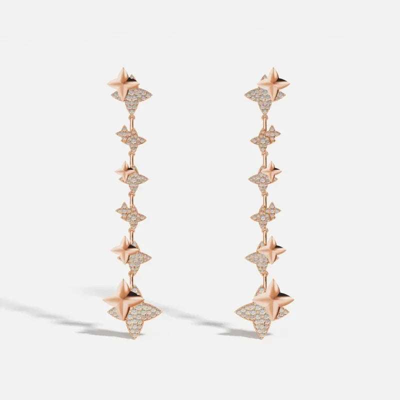 Boucles d'Oreilles Pendantes Étoiles en Argent ou Rose Gold – Élégance Étincelante