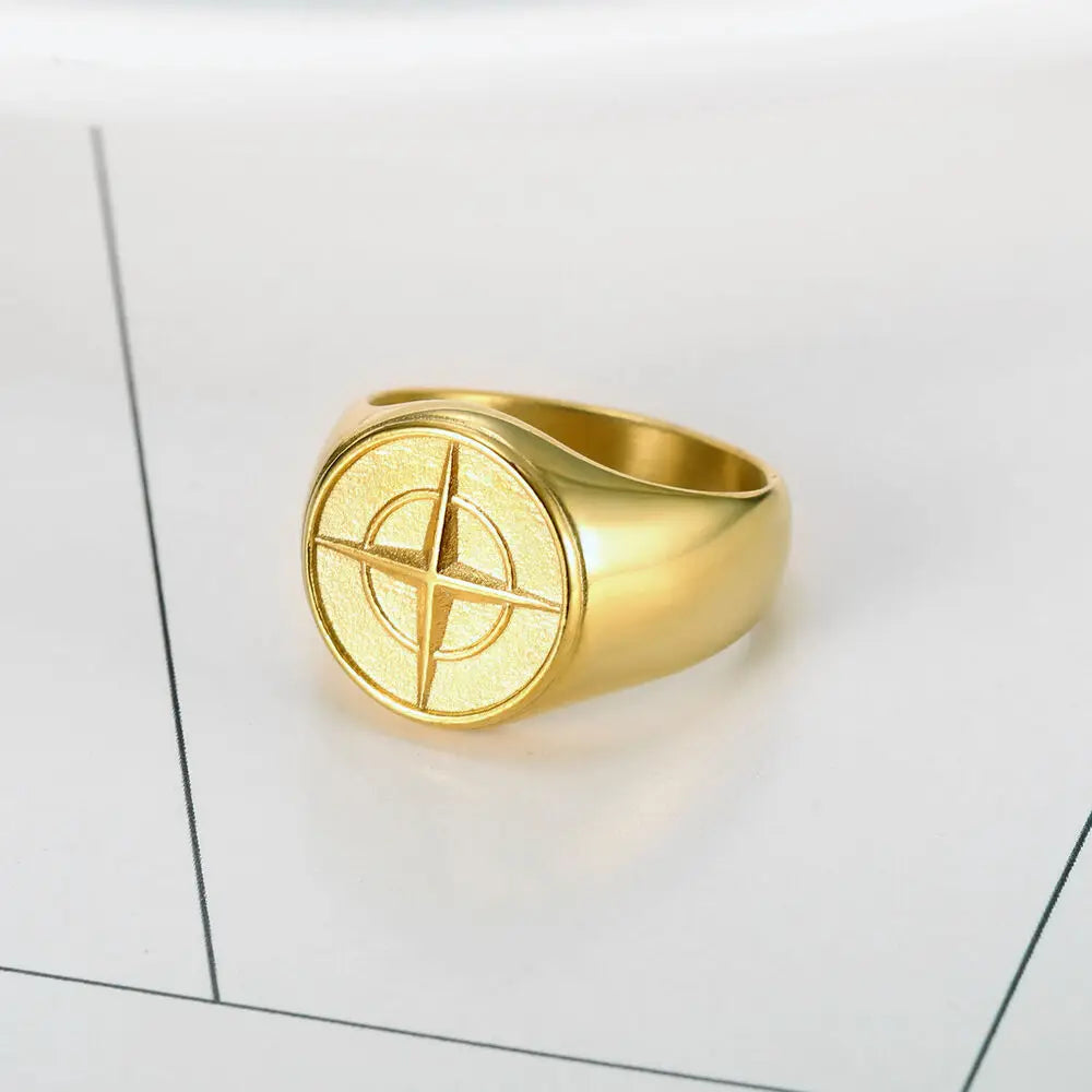 Bague Signet Marine Étoile du Nord EternalBond - Élégance Nautique en Acier Inoxydable
