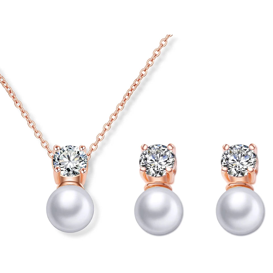 Ensemble de Bijoux Tendance en Perles Imitation et Zircon Cubique