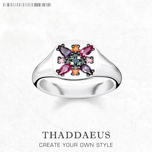 Bague Pierre Colorée Fleur Style Europe Bohème Bijoux fins pour Femmes Été Nouveau pur Argent Sterling 925 Cadeau