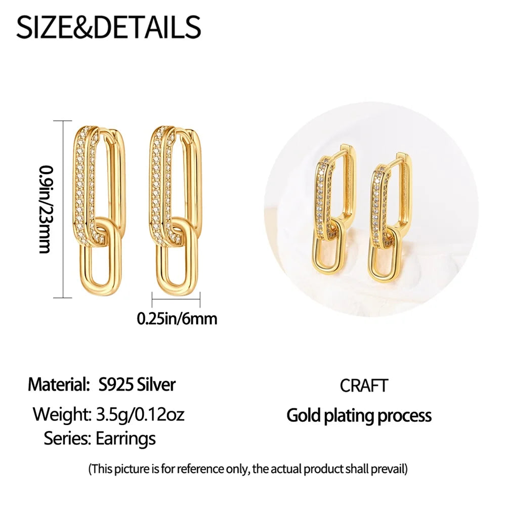 Boucles d'Oreilles Élégantes en Argent 925 et Or K - Design Double Boucle Carrée, Parfaites pour Anniversaires et Soirées