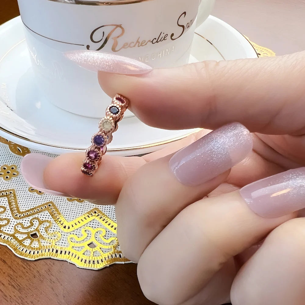 Bague Royauté Pierres Colorées, Style Européen Vintage Victorien en Argent Sterling 925