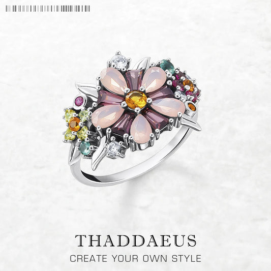 Bague Fleurs Colorées 2023 - Nouveauté Bijoux Bohème Argent Sterling 925 pour Femmes