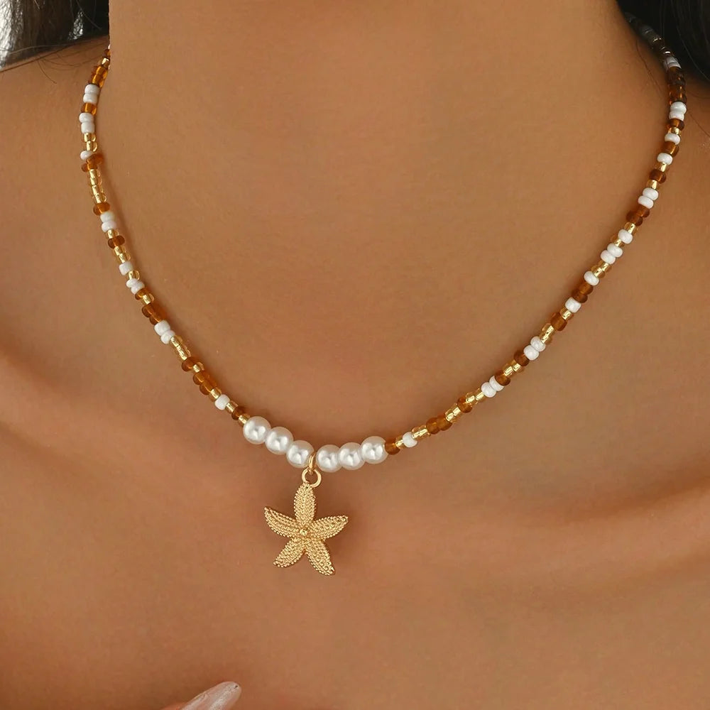 Fashionable  Natural Seashell Beaded Necklace Shell Pendant Ocean Inspired Jewelry Choker Suitable For Women Holiday Party Daily