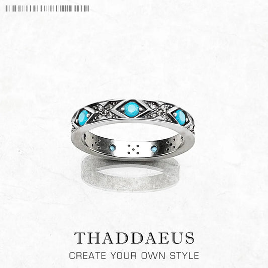 Bague Ornaments Asiatiques Bleus Europe Style Fine Jewerly Pour Femmes Cadeau Ethno Neuf En Argent Sterling 925