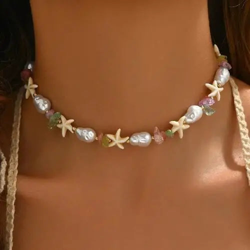 Bohemia Multicolour Bead Shell Pendant Necklace for Women Fashion Summer Adjustable Geometric Jewelry Holiday Beach Gift