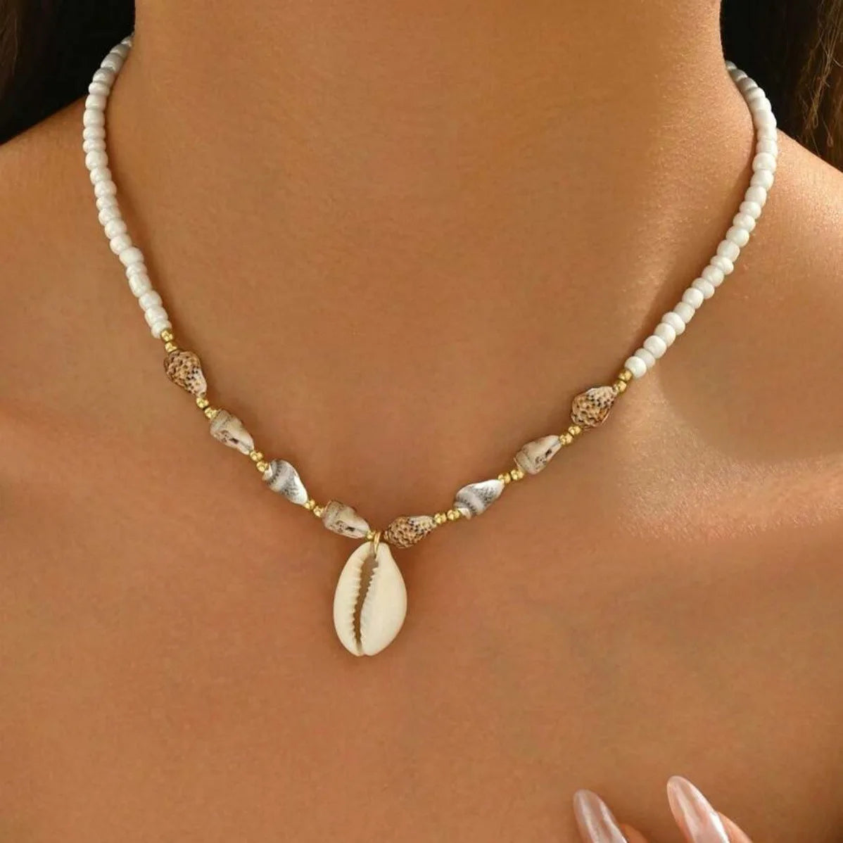 Bohemia Multicolour Bead Shell Pendant Necklace for Women Fashion Summer Adjustable Geometric Jewelry Holiday Beach Gift