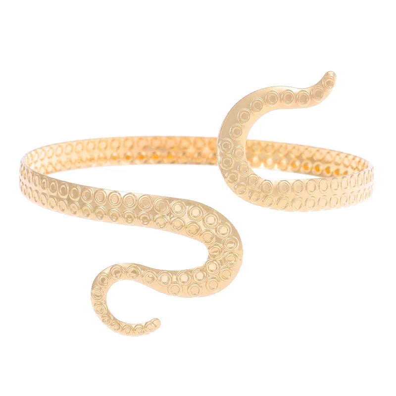 Vintage Simple Upper Arm Bracelet for Women Exaggerated Personality Octopus Animal Snake Shaped Open Cuff Bangle Fashion Jewelry