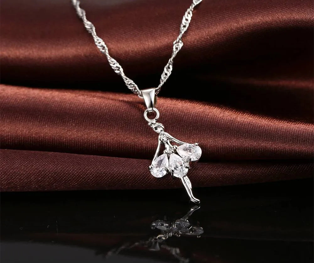 Ensemble de Bijoux de Mariée en Argent Sterling 925 avec Cristaux de Zircone Cubique en Forme de Danseuse Mignonne