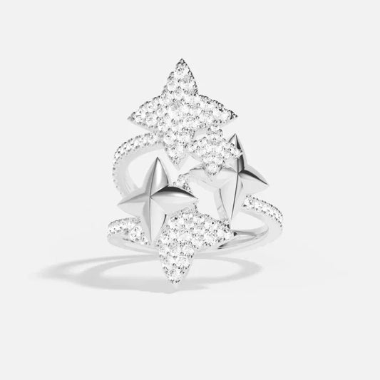 Bague Multi-Étoiles en Argent ou Or Rose - Cristaux Brillants et Design Spectaculaire