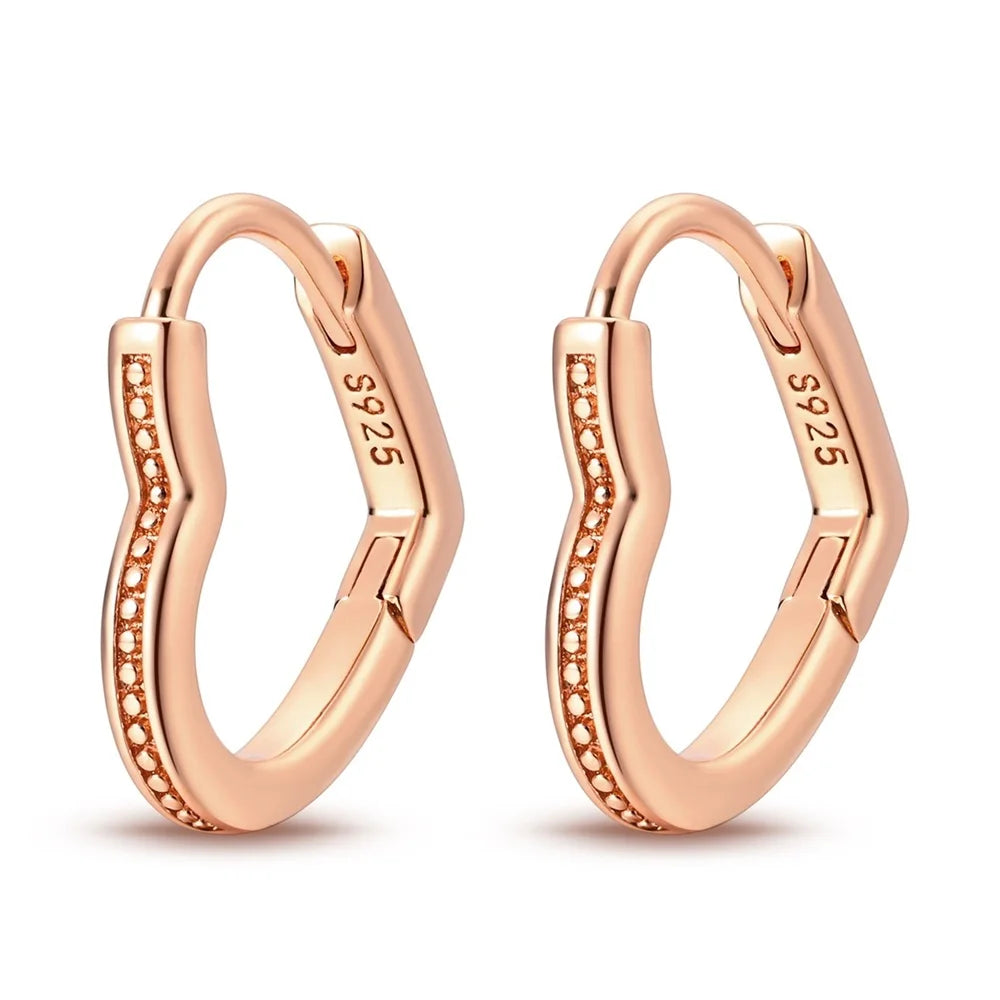 Boucles d'Oreilles Pendantes en Argent Sterling 925 - Cœur Doré & Rose Simple pour Femme