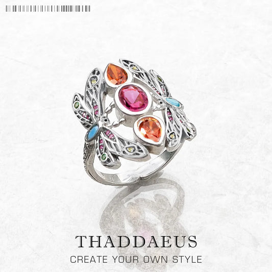 Bague Libellule Colorée en Argent Sterling 925 - Style Bohème